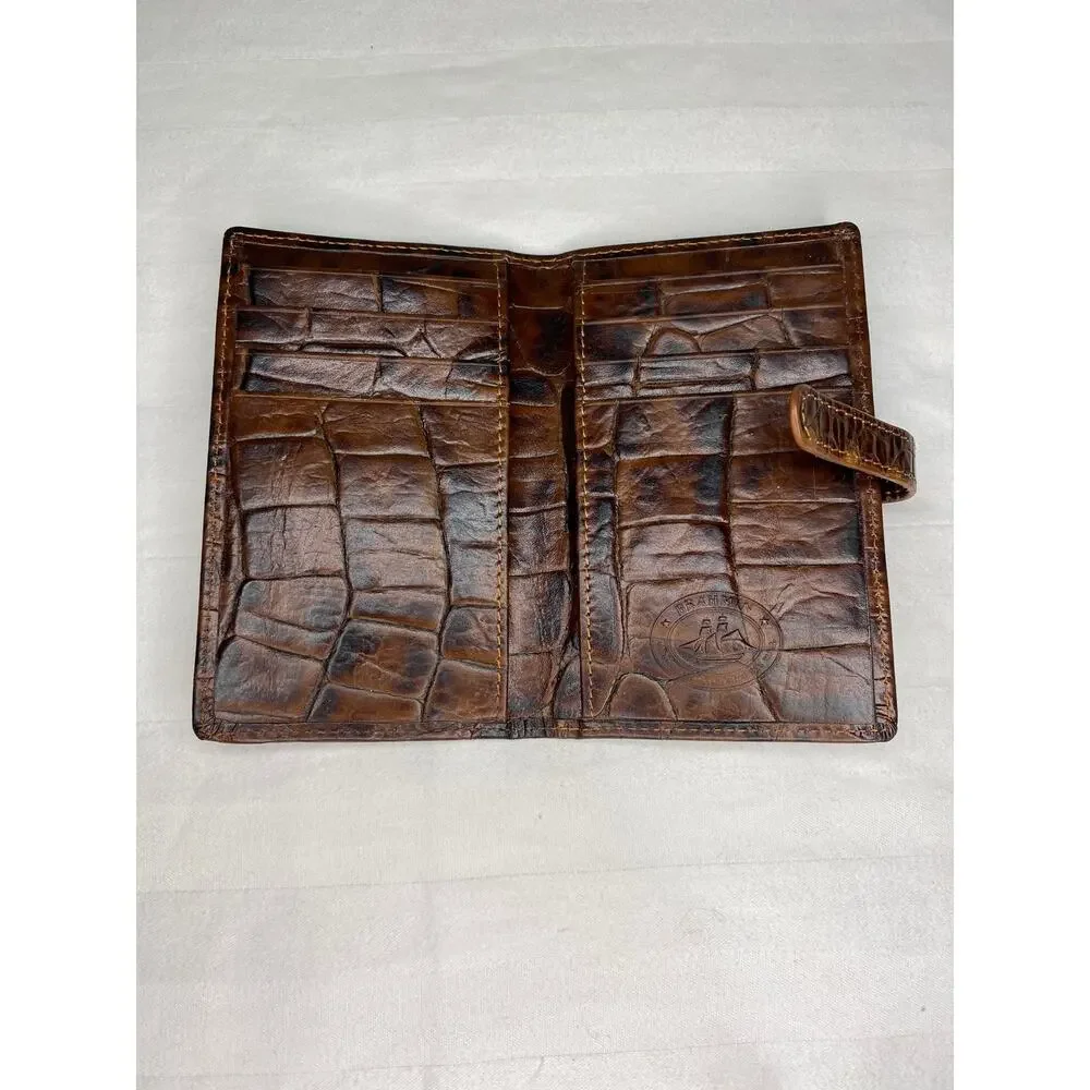 Brahmin Card Holder Wallet Brown Croc Embossed Leather Compact Organizer